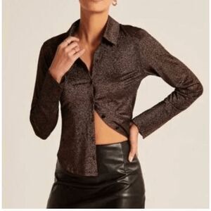 Abercrombie & Fitch Brown Shimmer Sparkle Long Sleeve Button Up Small